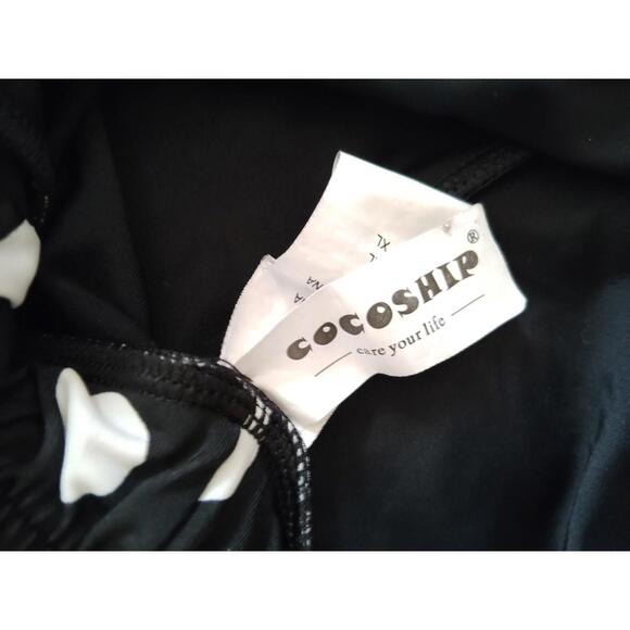 CocoShip Black Polka Dot Healter Tie Onepiece Swiimdress & Shorts Size 12/ XL - Picture 3 of 4